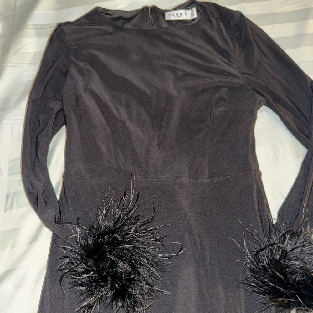 Black Feather-Trimmed Dress